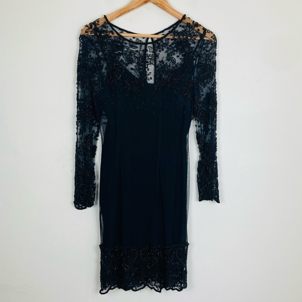 Naeem Khan’s vintage 90s Riazee Boutique floral beaded black cocktail dress. 4